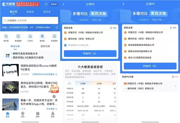 鸿蒙版天眼查首发上线“公司PK”功能,告别繁琐对比,决策效率倍增