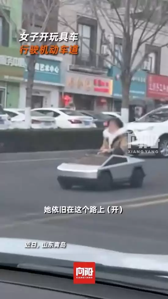 女子驾特斯拉玩具车上路引热议