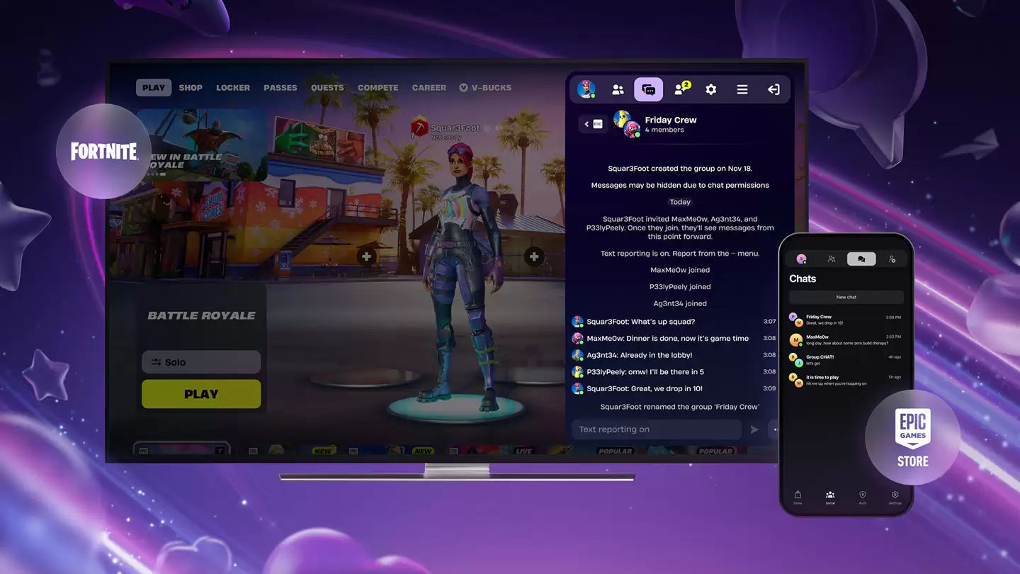 Epic 商城更新文字聊天功能,覆盖电脑 / 手机端/《堡垒之夜》游戏等