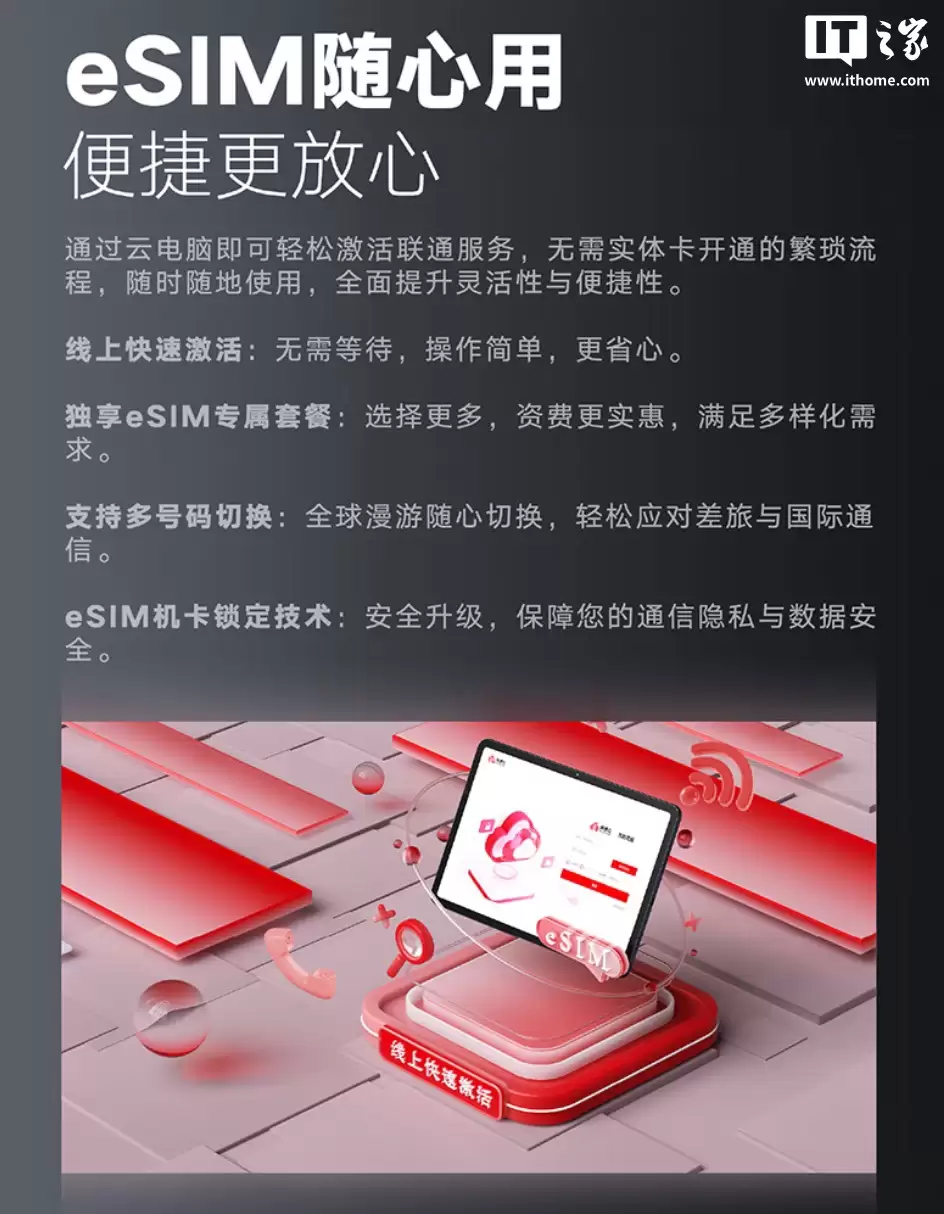 中国联通推出云智 AI Pad:5G eSIM、展锐 T9100 + 6G + 128G 售 1799 元