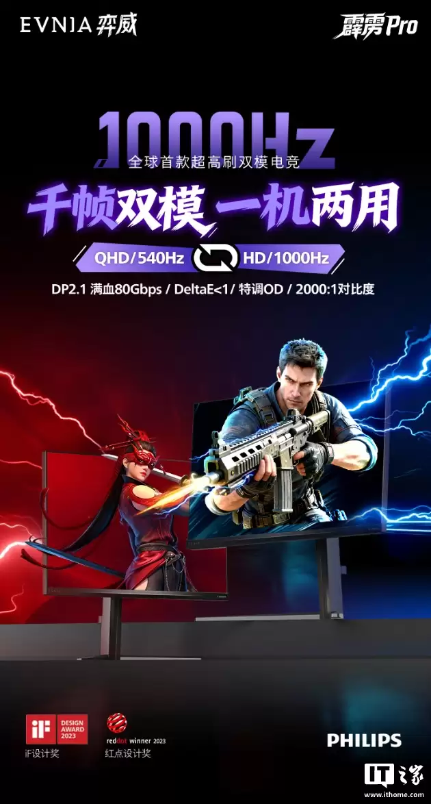 720P 1000Hz/2K 540Hz 双模，飞利浦推出 27 英寸显示器“27M2N5500XD”