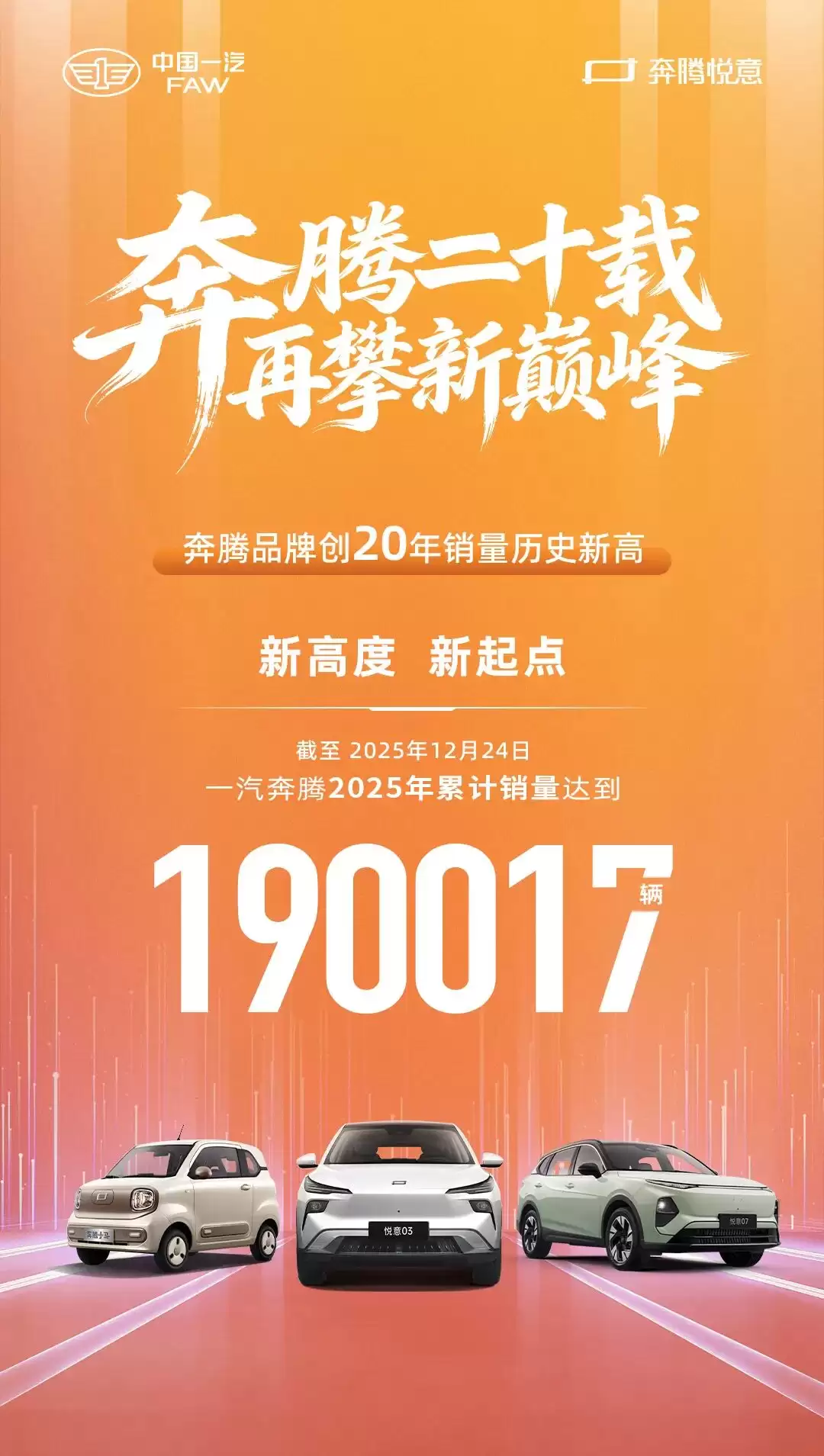 一汽奔腾:2025 年累计销量达 190017 辆,创 20 年历史新高