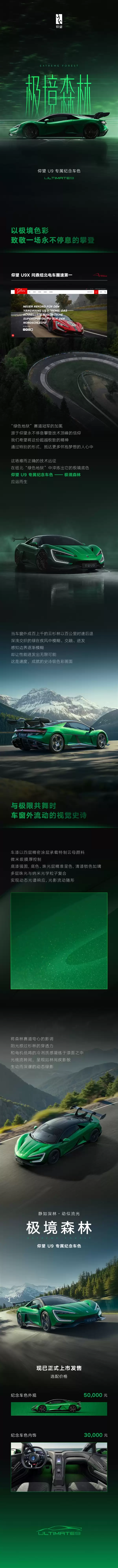 188万元!仰望U9专属纪念色“极境森林”上市 灵感来自纽北赛道