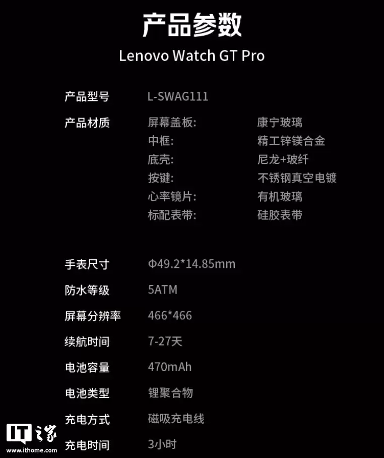 联想 Lenovo Watch GT Pro 手表首发:双频 GPS 定位系统、最长 27 天续航,899 元