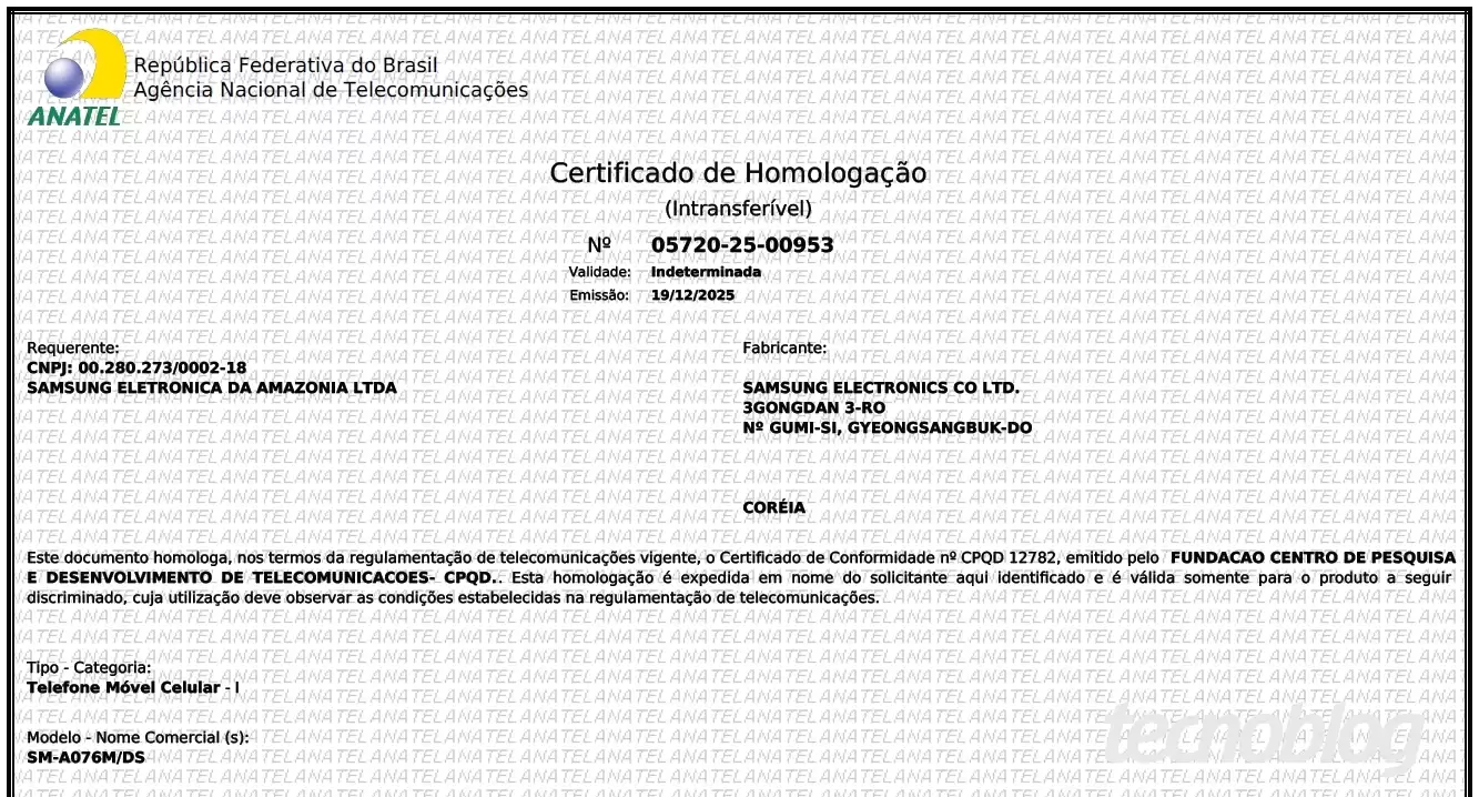 三星Galaxy A07 5G通过认证:6000mAh电池+15W快充+六年系统更新