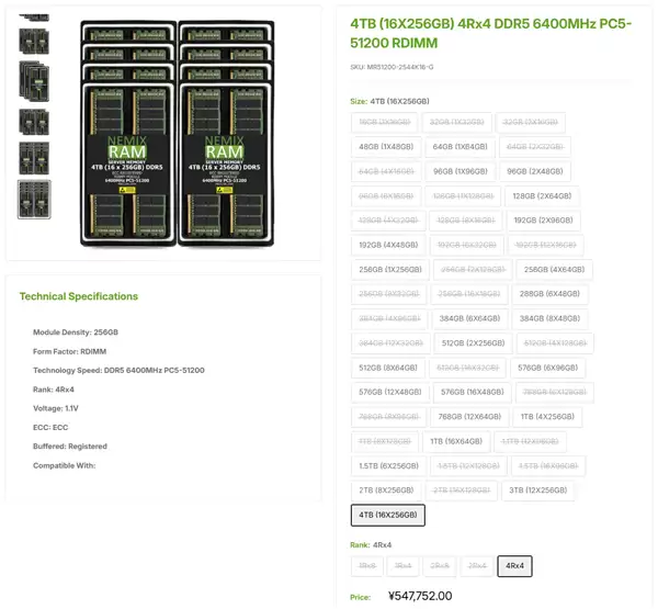 4TB DDR5内存要价近55万元！都能买辆雪佛兰跑车了