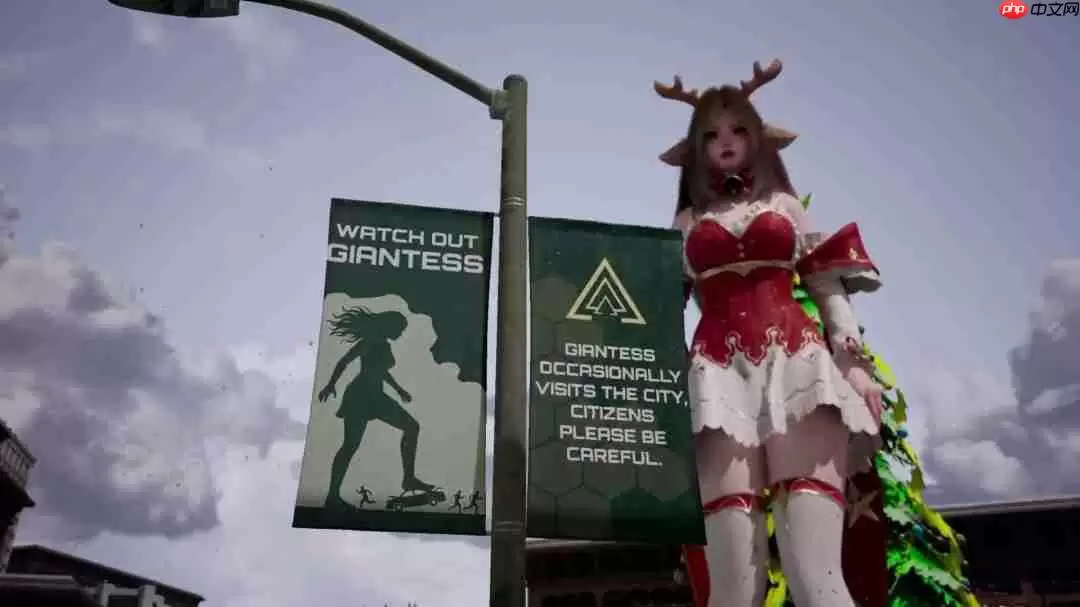 《女巨人游乐园》更新圣诞造型 白袜红高跟践踏城市
