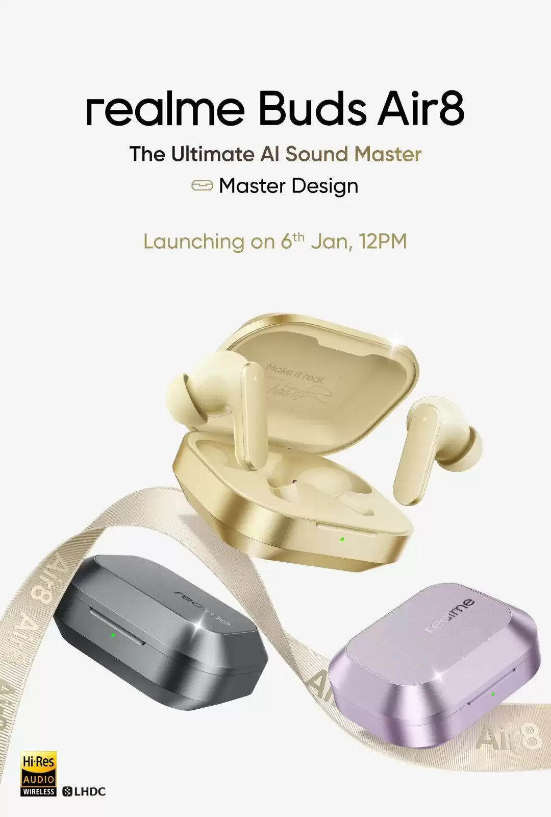 realme 真我 Buds Air8 宣传图曝光:55dB 深度降噪 + 双动圈单元