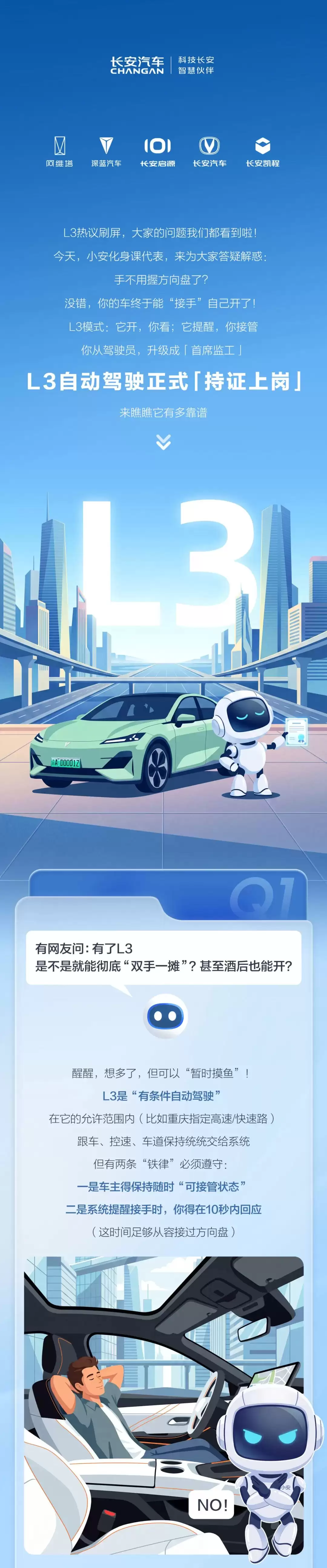长安汽车谈 L3 级自动驾驶：车主须保持随时可接管状态，系统提醒后须在 10 秒内响应
