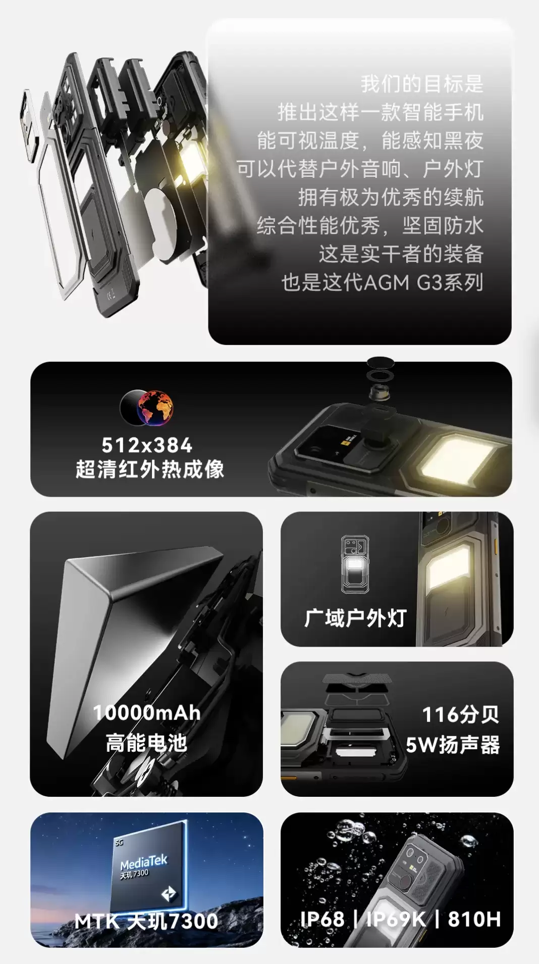 AGM G3 / Pro 三防手机发布:293 流明户外灯、5W 116 分贝扬声器、可选红外热成像,2999 元起