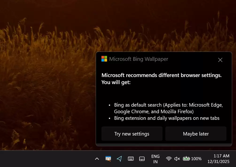 Win11 用户反馈微软 Bing 壁纸应用“小动作”,点下桌面自动跳转必应网站