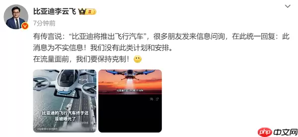 比亚迪将推出飞行汽车?李云飞回应:要保持克制!