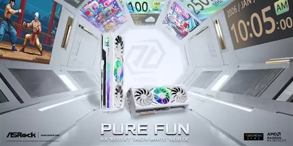 华擎官方确认！RX 9070 XT太极白色版CES发布：自带LCD屏