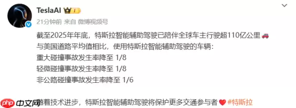 特斯拉智能辅助驾驶安全成绩单：累计行驶超110亿公里
