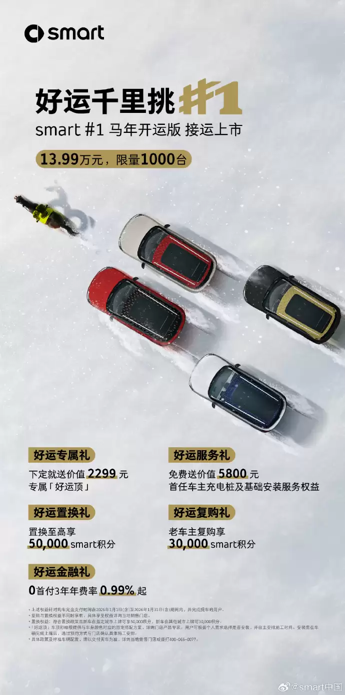 smart 精灵#1 马年开运版上市:四款专属车顶,售13.99万元