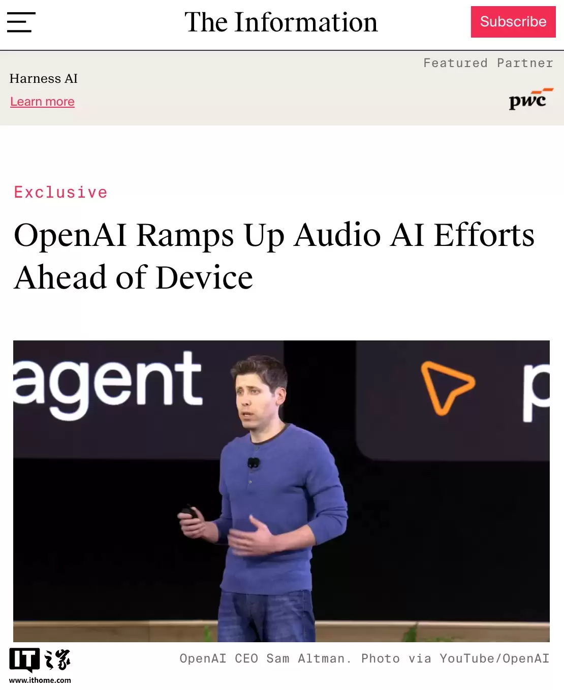 消息称 OpenAI 大力研发音频 AI 模型，加紧备战首款“无屏幕”硬件设备