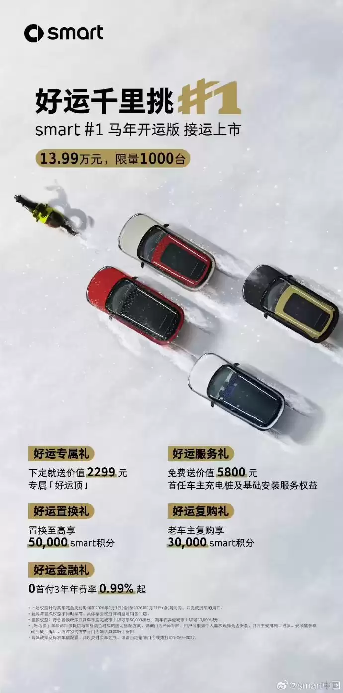 smart精灵#1 马年开运版上市:四款专属车顶,售13.99万元