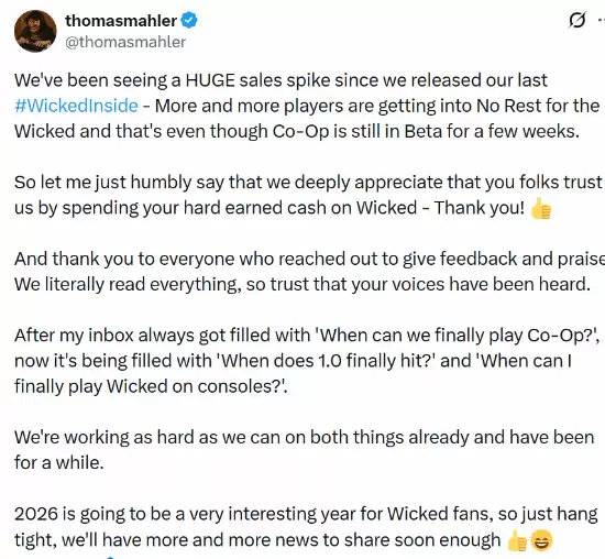 恶意不息销量飙升，合作模式测试中，1.0及主机版进展曝光