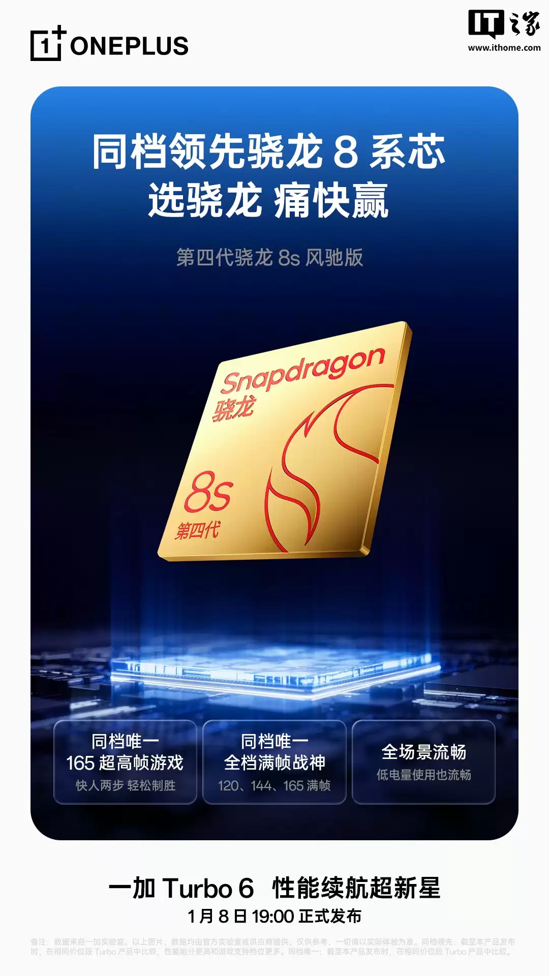一加 Turbo 6 手机搭载第四代骁龙 8s 风驰版，“同档唯一”征服 165 超高帧游戏