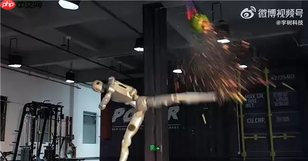 宇树 H2 机器人训练视频曝光：回旋踢碎西瓜、踢飞 60 公斤沙包