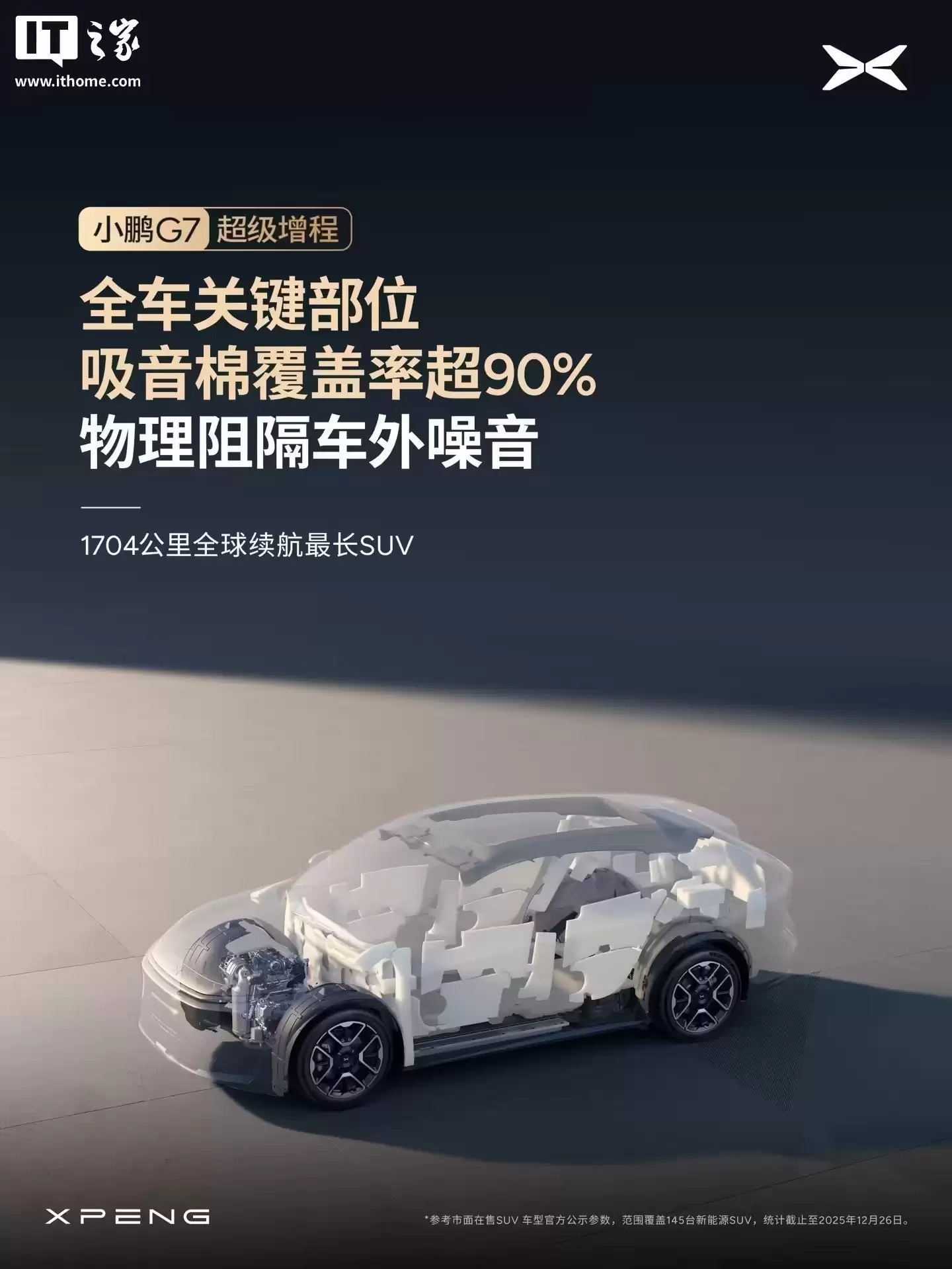 小鹏G7超级增程SUV全系标配主动降噪技术ENC+RNC,增程器AI控制振动最高降低50%