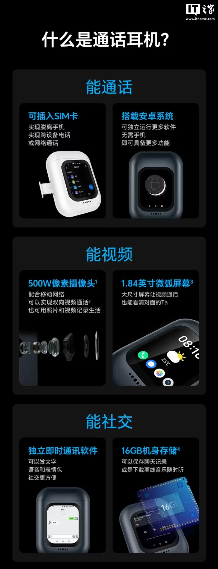 荣耀亲选 iotapk AI 通话耳机发布:支持插实体 SIM 卡、运行独立安卓系统,799 元