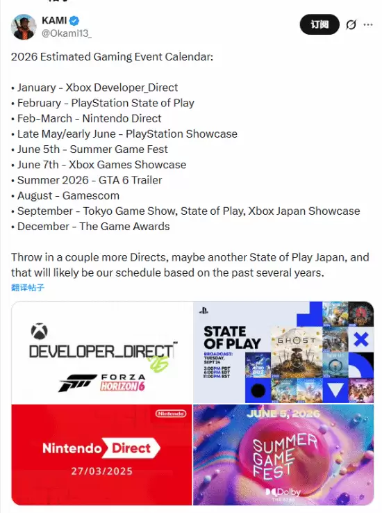 2026全球游戏大事件前瞻：GTA6预告、各大展会影响力全年风向