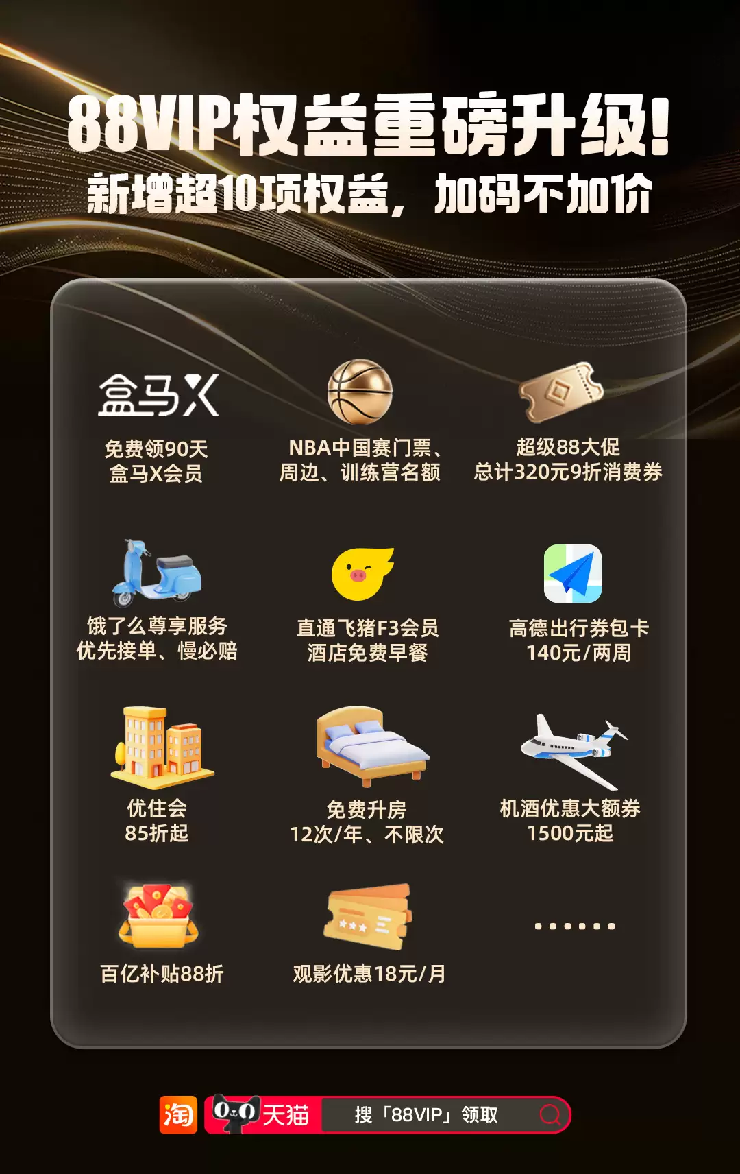 部分账号开放购买：淘宝 88VIP 年卡 88 元开售，含消费券、盒马、视听、闪购外卖会员