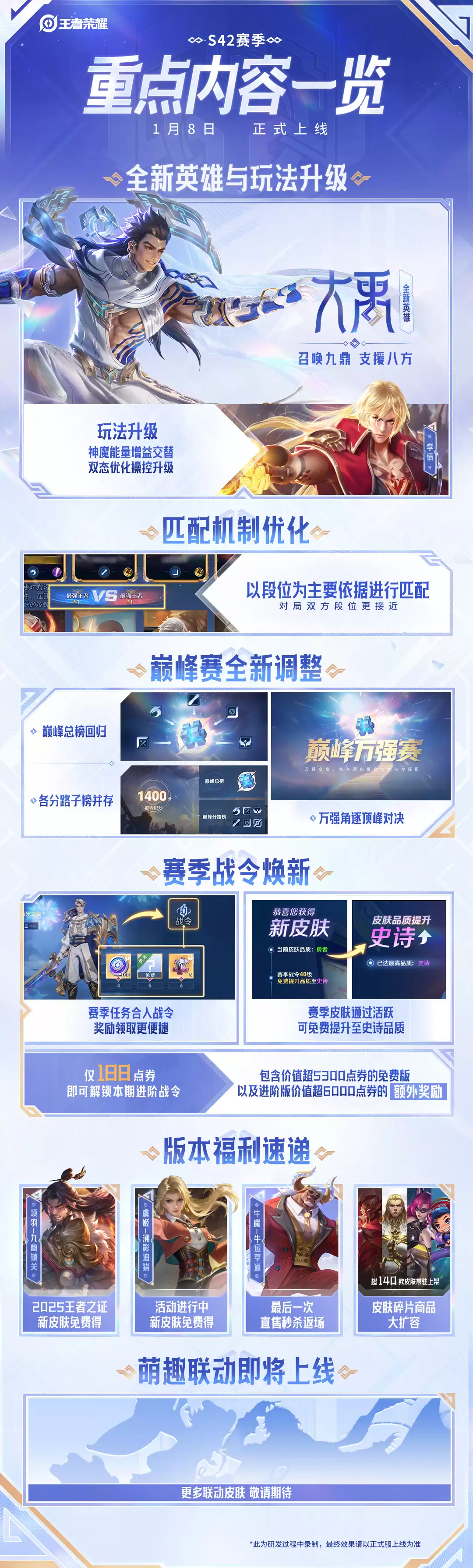 腾讯《王者荣耀》S42 新赛季官宣 1 月 8 日上线,将以段位为主要依据进行匹配