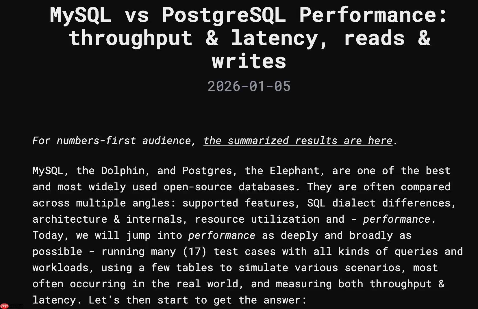 MySQL vs PostgreSQL 性能对比:吞吐量 & 延迟、读写测试