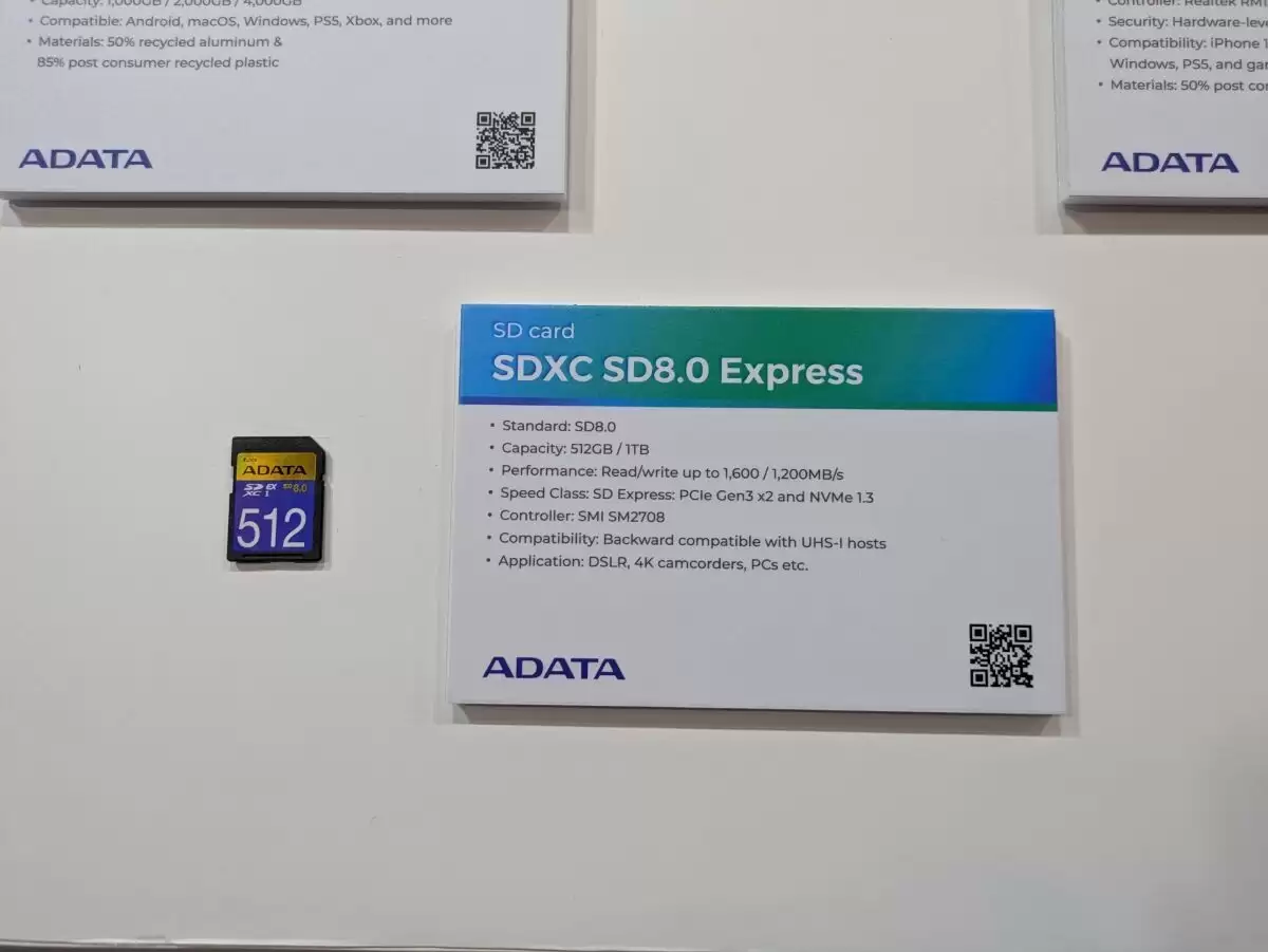 威刚展示 SD 8.0 标准 SDXC 存储卡：顺序读取 1.6 GB/s、写入 1.2 GB/s