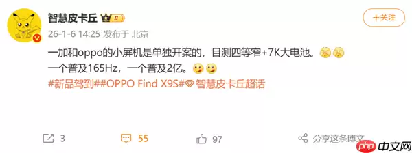 OPPO、一加瞄准小屏市场！新机独立开案：7K大电池+四等边屏