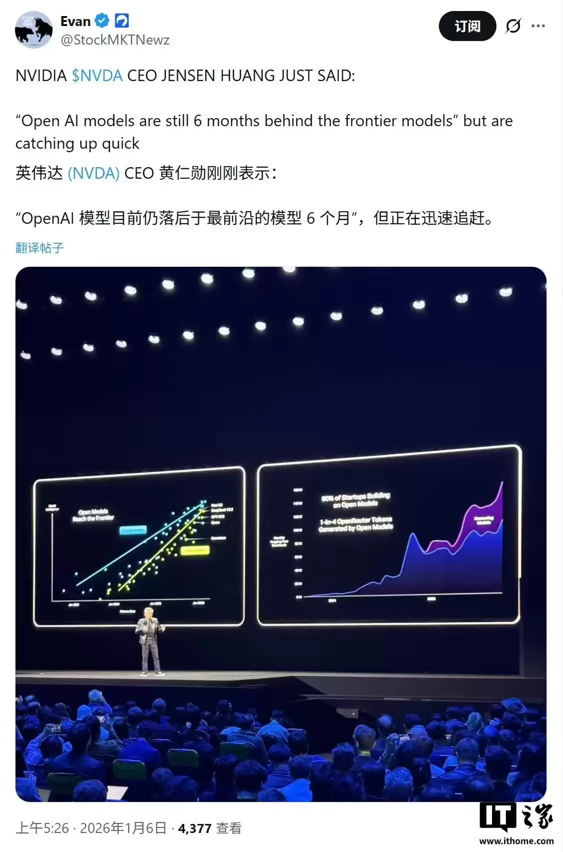 英伟达黄仁勋：开源模型彻底改变AI，较最前沿模型差距缩至6个月