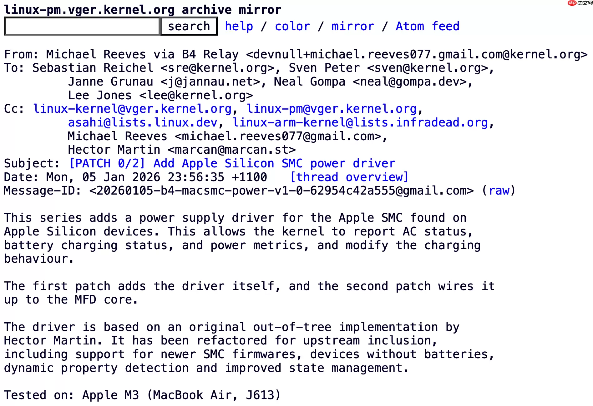 Linux 内核将支持 Mac 电池与电源状态检测