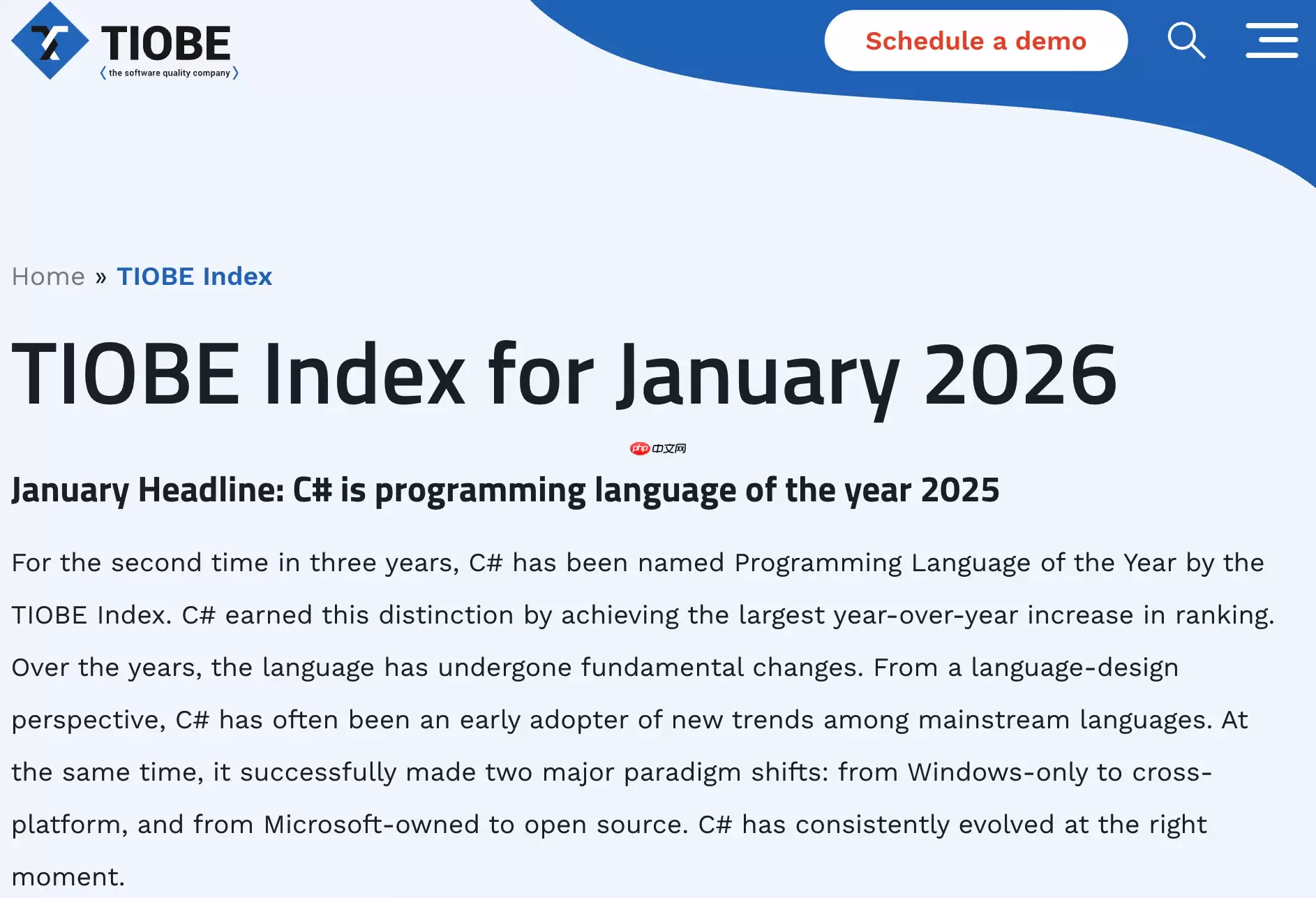 TIOBE 公布 2025 年度编程语言:C#