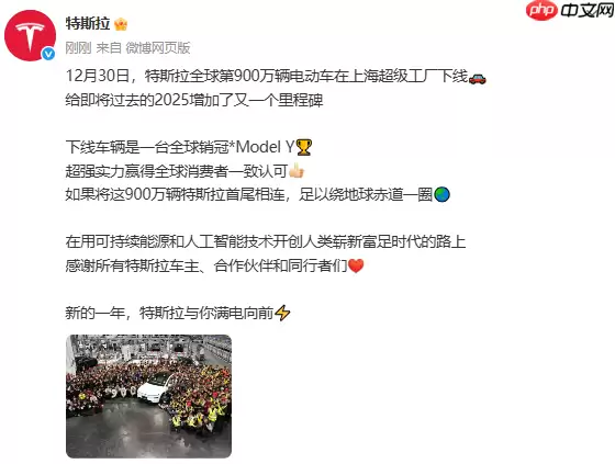 特斯拉第900万辆电动车下线 足以绕地球赤道一圈
