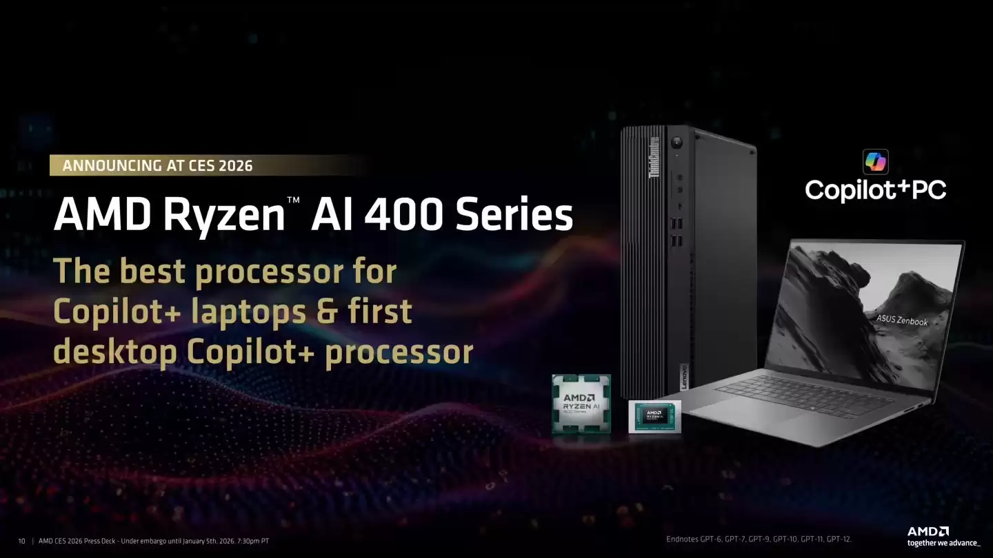 AMD发布Ryzen AI 400系列处理器,AI算力领先,2026年首季上市