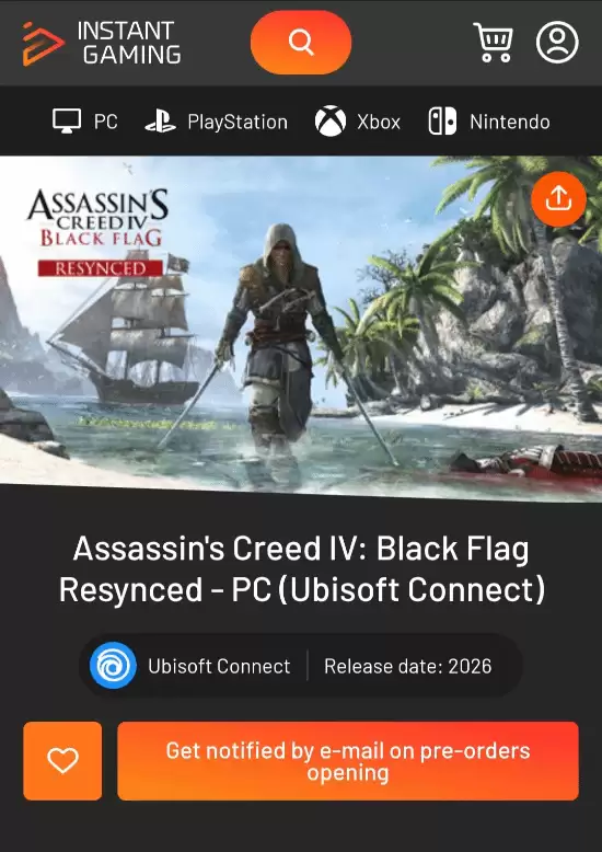 刺客信条4：黑旗重制版或将于2026年推出