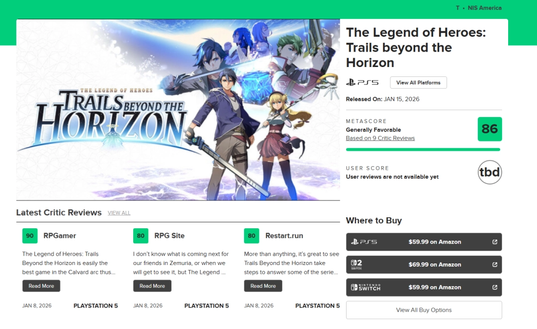 《英雄传说：界之轨迹》M站86分：战斗系统出彩 故事无可挑剔