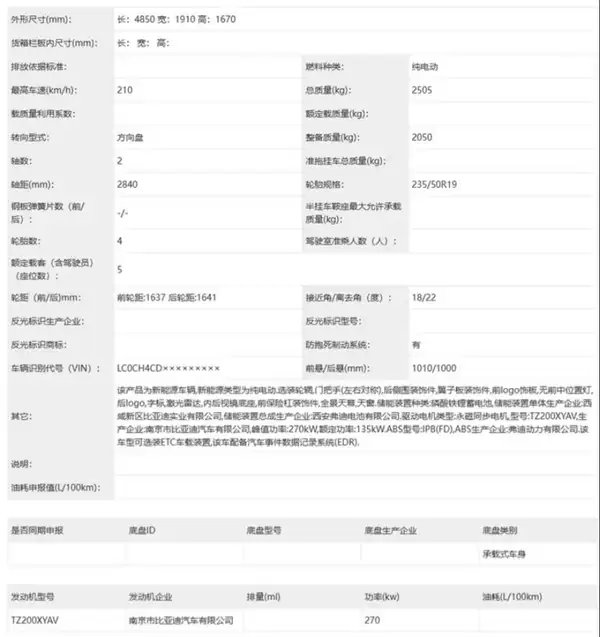 比亚迪宋Ultra申报图来了：比宋L DM-i更大！用上270kW单电机