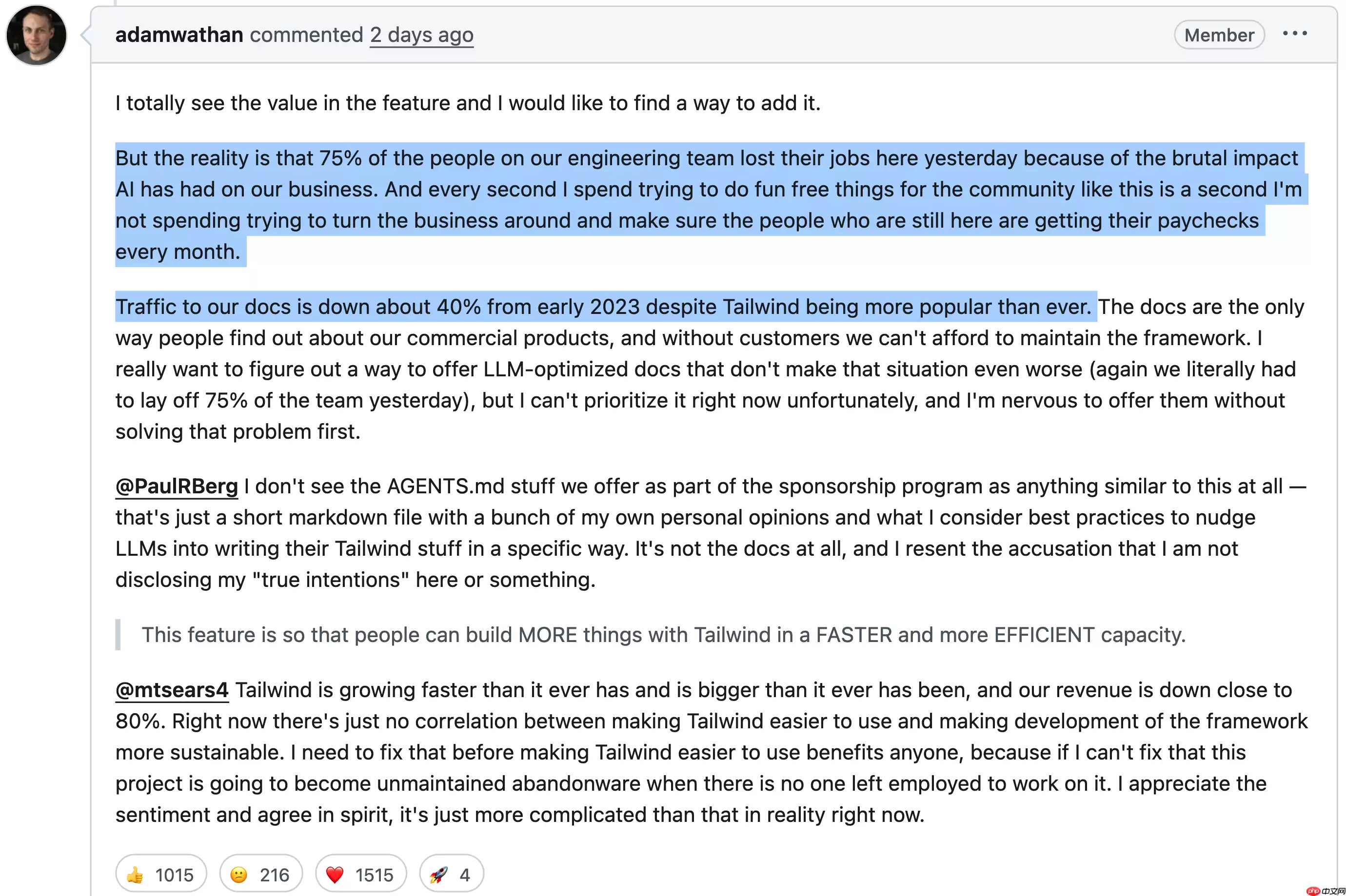 开源前端框架 Tailwind 开发团队因 AI 冲击裁员 75%