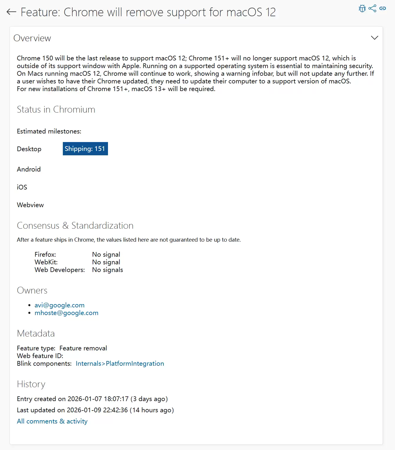 谷歌 Chrome 浏览器将不再支持苹果 macOS 12 Monterey 系统