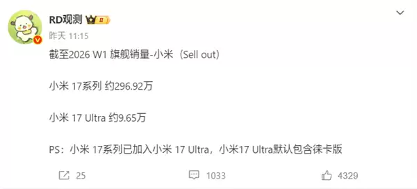 小米17冲上热搜第二!系列销量破300万:国产新旗舰最强