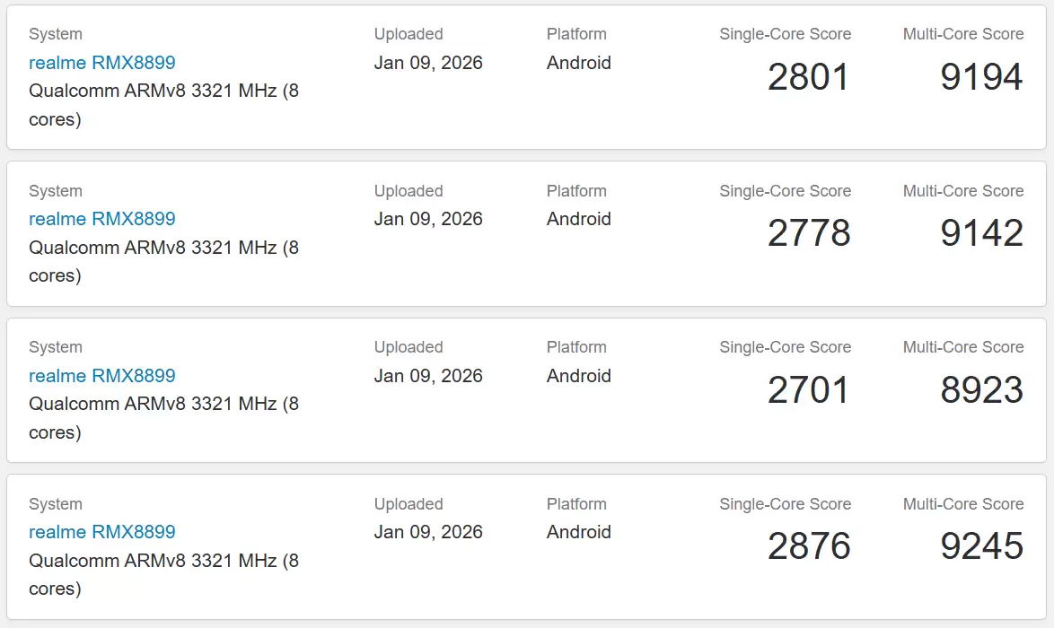 真我Neo8现身跑分平台，搭载骁龙8 Gen5+16GB内存