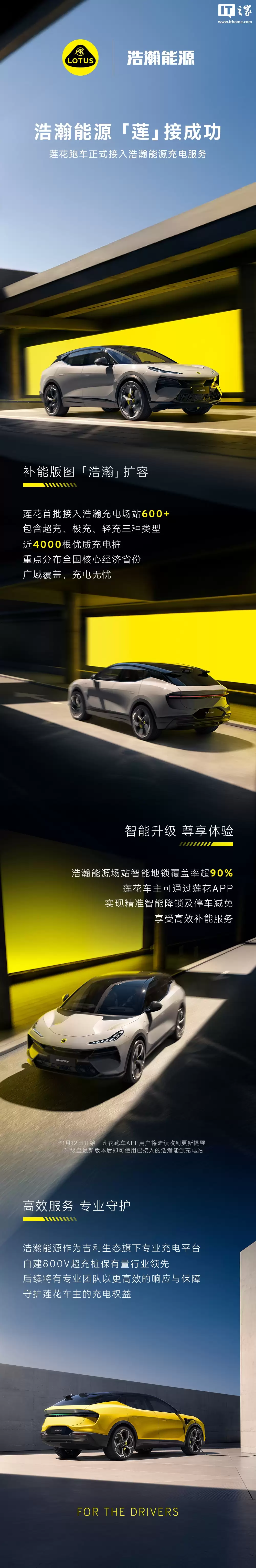 补能版图扩容:莲花跑车官宣接入浩沛能源充电服务,首批覆盖 600+ 充电站