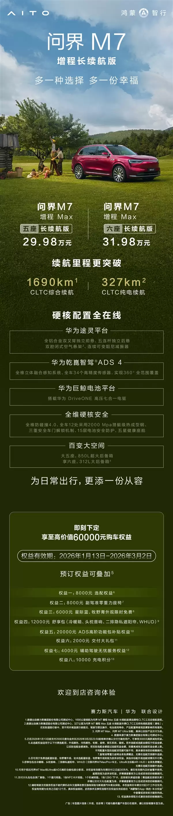 比四驱版便宜2万!问界M7增程长续航版上市:29.98万起