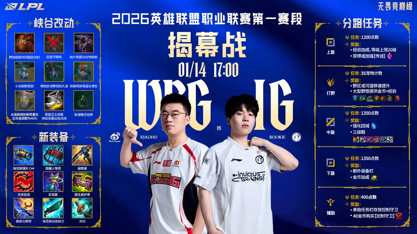 《英雄联盟》LPL 重燃战火，今日 17:00 首场 WBG vs IG