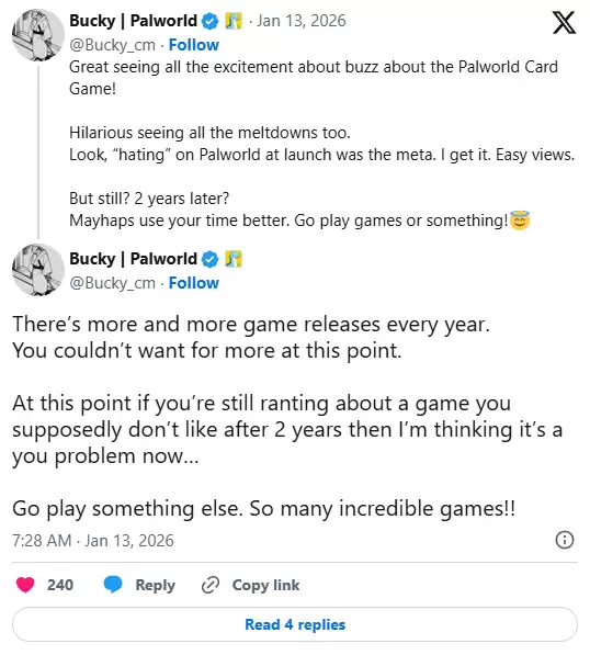 幻兽帕鲁设计师回应两年争议：非议应让位于多元游戏选择