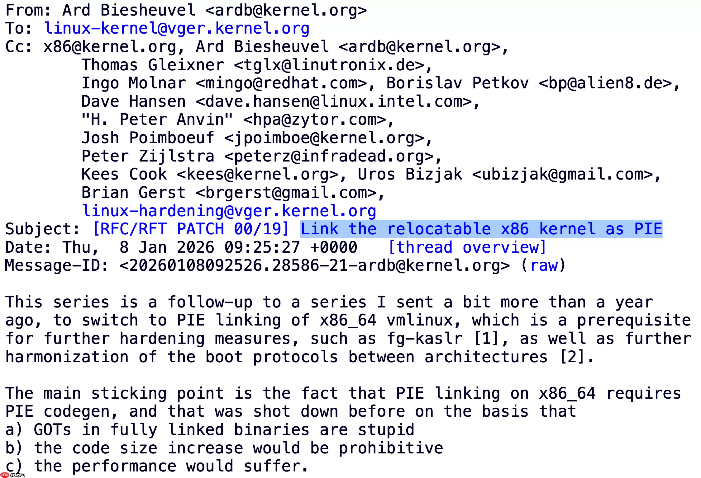 Linux 内核有望在 2026 年支持 x86_64 作为 PIE 链接