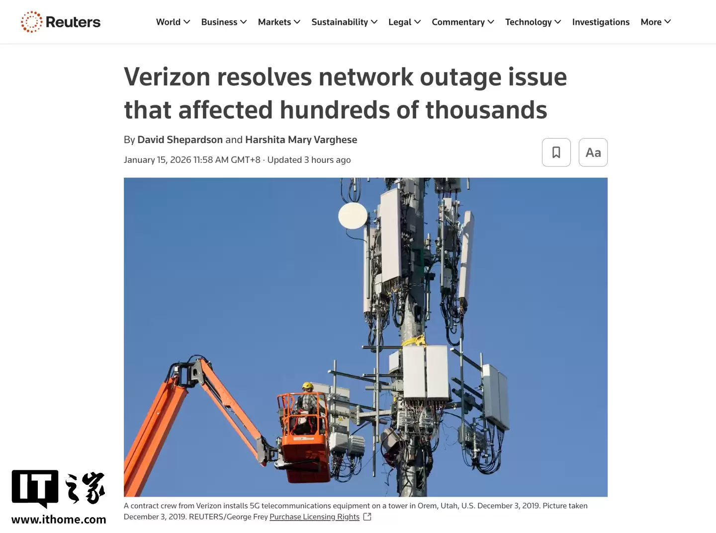 美国最大运营商 Verizon 服务一度中断十小时、波及数十万人，官方承诺补偿